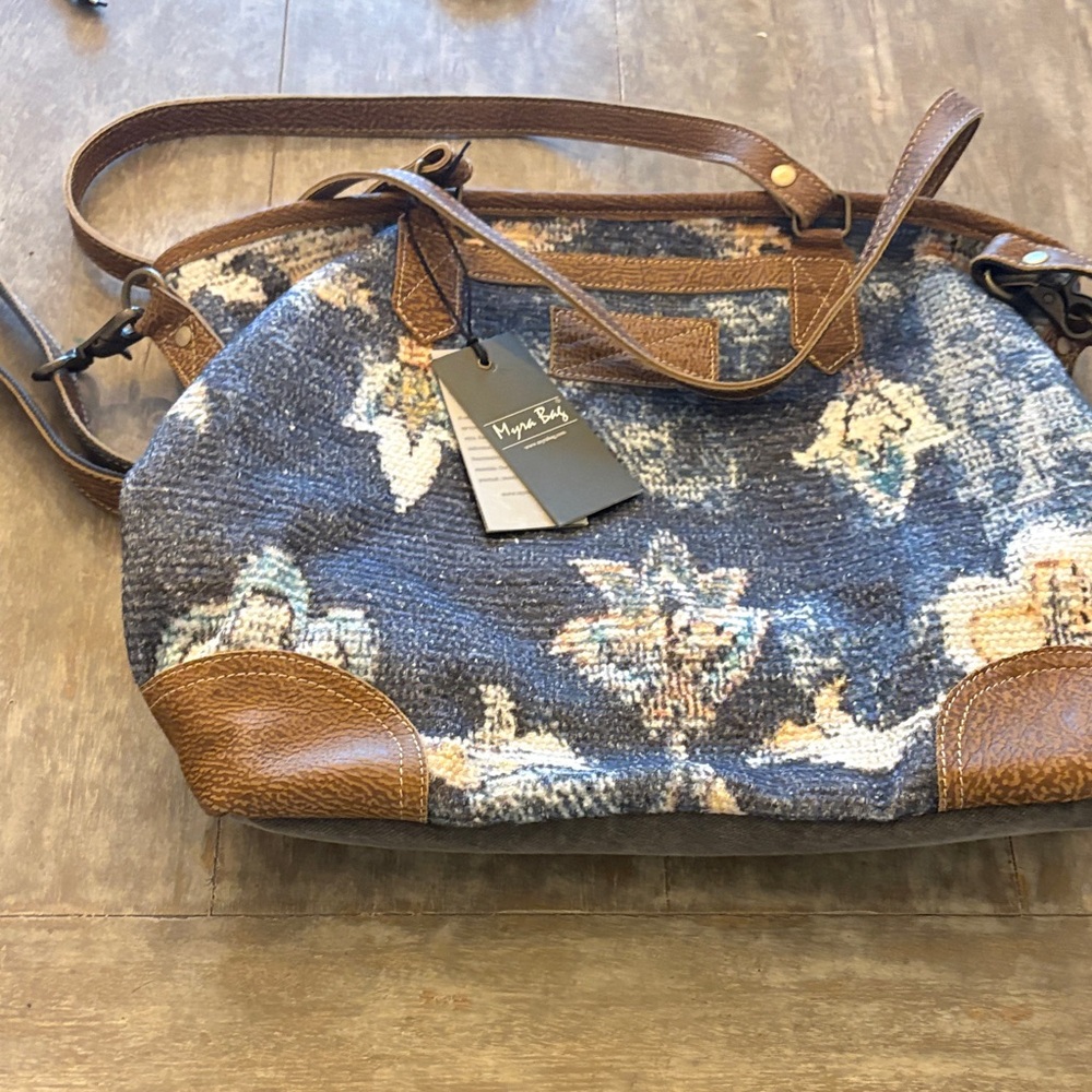 Myra Bag Blue and Brown Floral Shoulder Bag